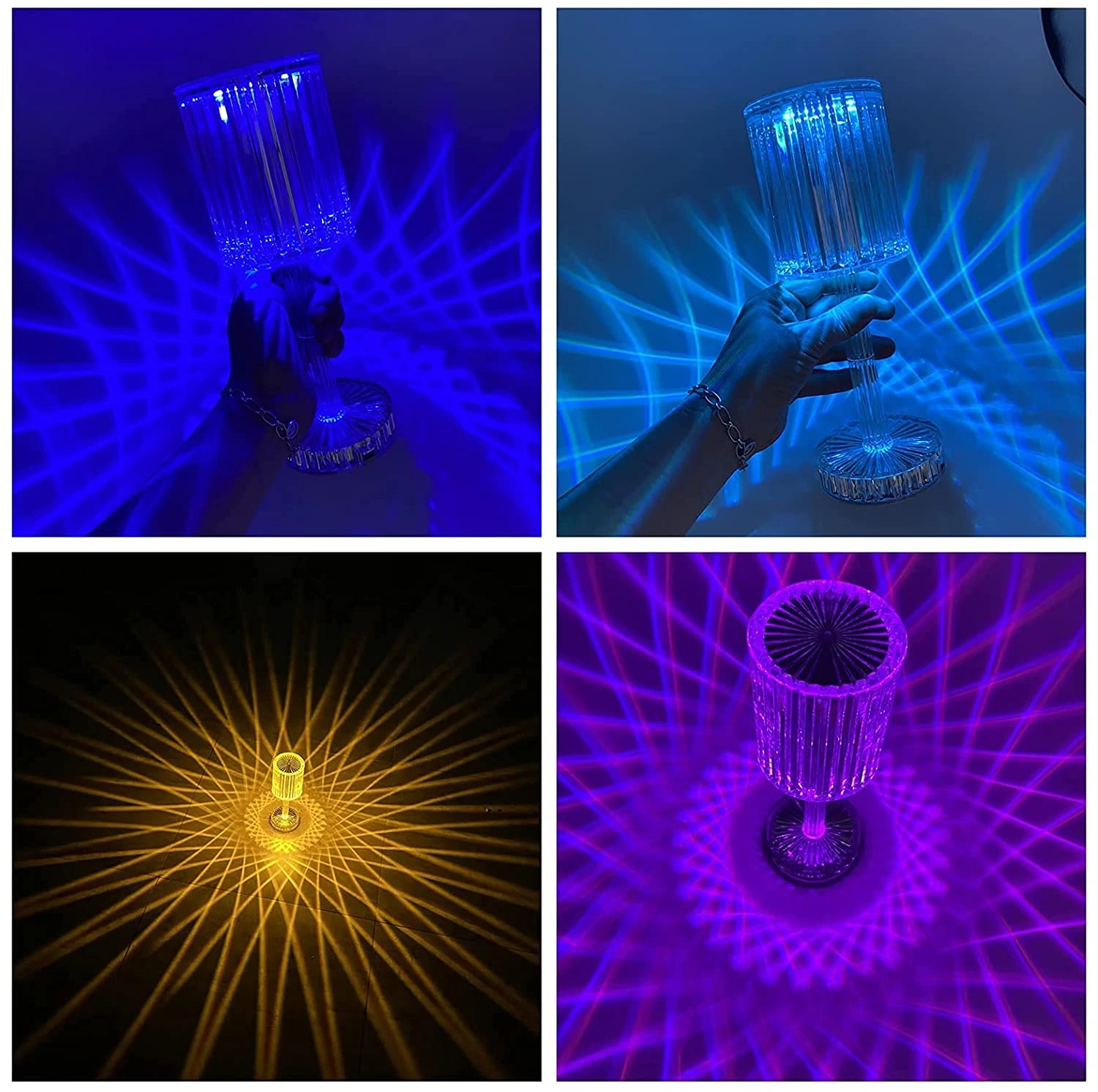 Rgb led রিচার্জেবল এক্রাইলিক ক্রিস্টাল ডায়মন্ড টেবিল ল্যাম্প 16 রঙের রিমোট এবং টাচস সহ - charger light