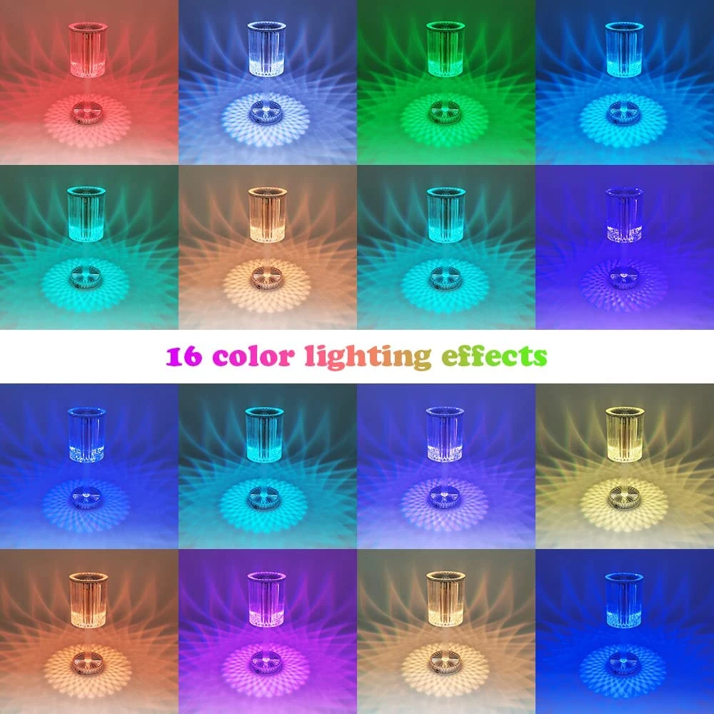 Rgb led রিচার্জেবল এক্রাইলিক ক্রিস্টাল ডায়মন্ড টেবিল ল্যাম্প 16 রঙের রিমোট এবং টাচস সহ - charger light