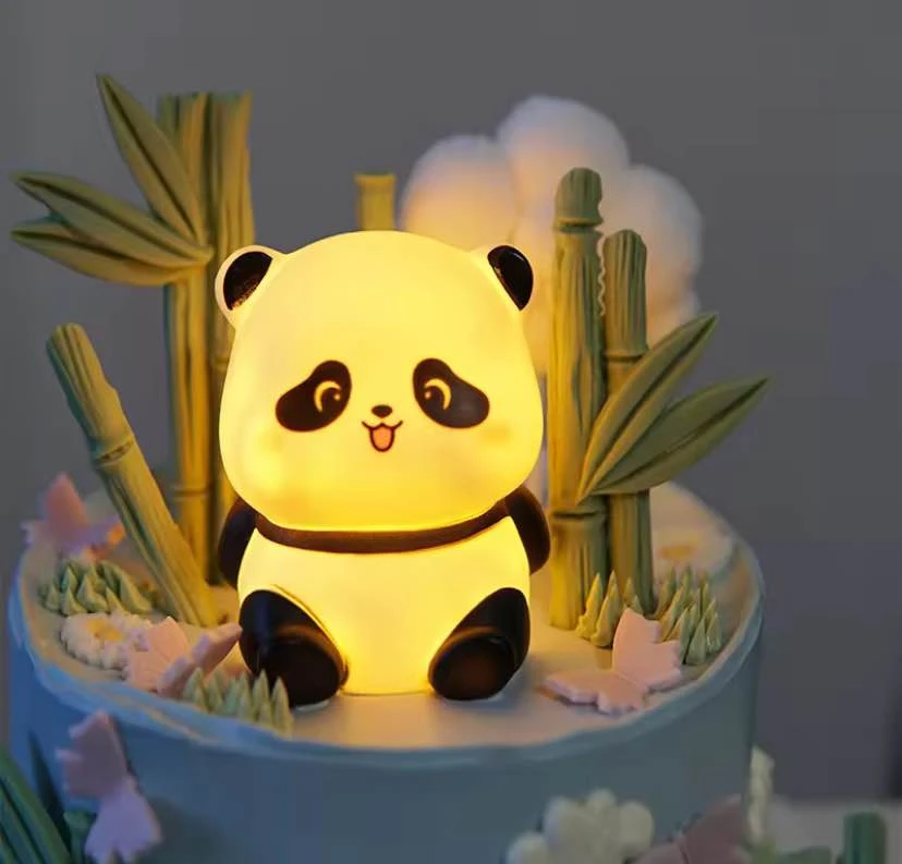 Panda LED Night Light Living Room Cute Panda Plastic Lamp Bedside Decor Creative Kids Night Light Birthday Gift Cake Decor