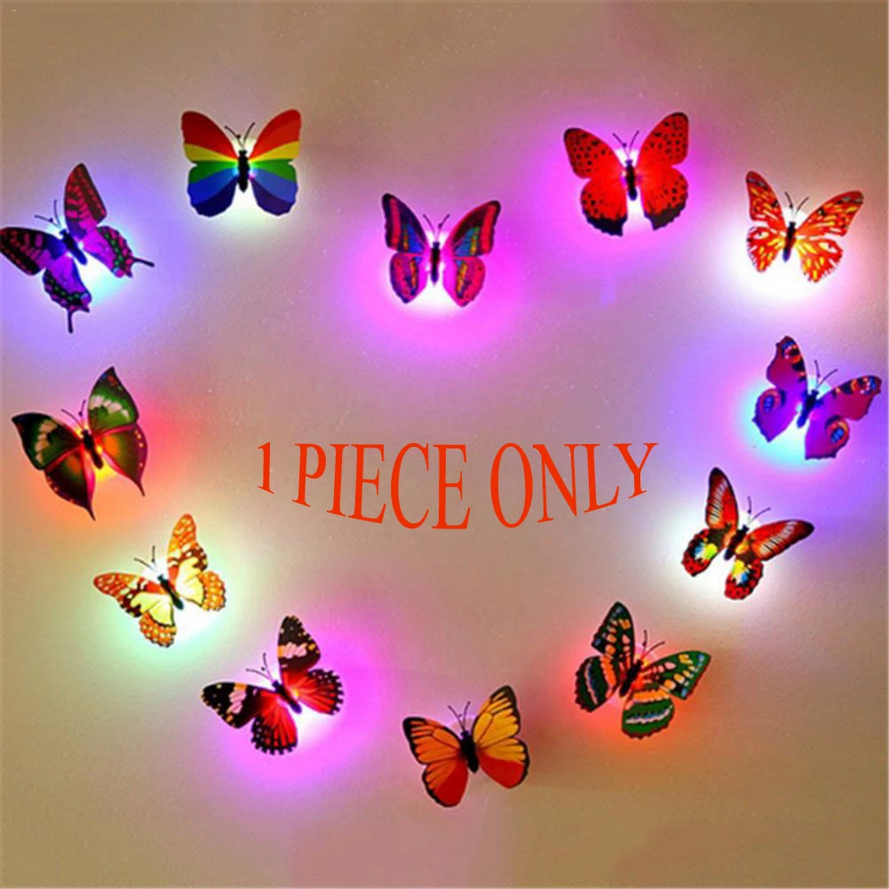 1 piece LED Wall Stickers Colorful Changing Butterfly Glowing Wall Decals Night Light Lamp Home Decor DIY Living Room Wall Sticker/Birthday Party/Weeding Party for boys/Girls
