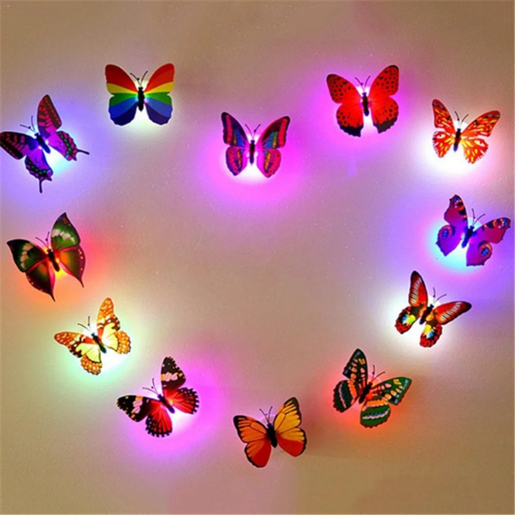1 piece LED Wall Stickers Colorful Changing Butterfly Glowing Wall Decals Night Light Lamp Home Decor DIY Living Room Wall Sticker/Birthday Party/Weeding Party for boys/Girls