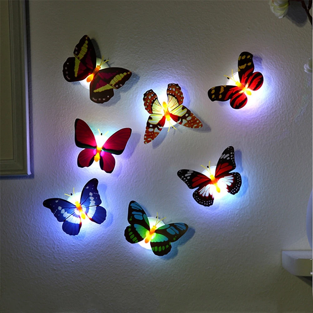 1 piece LED Wall Stickers Colorful Changing Butterfly Glowing Wall Decals Night Light Lamp Home Decor DIY Living Room Wall Sticker/Birthday Party/Weeding Party for boys/Girls