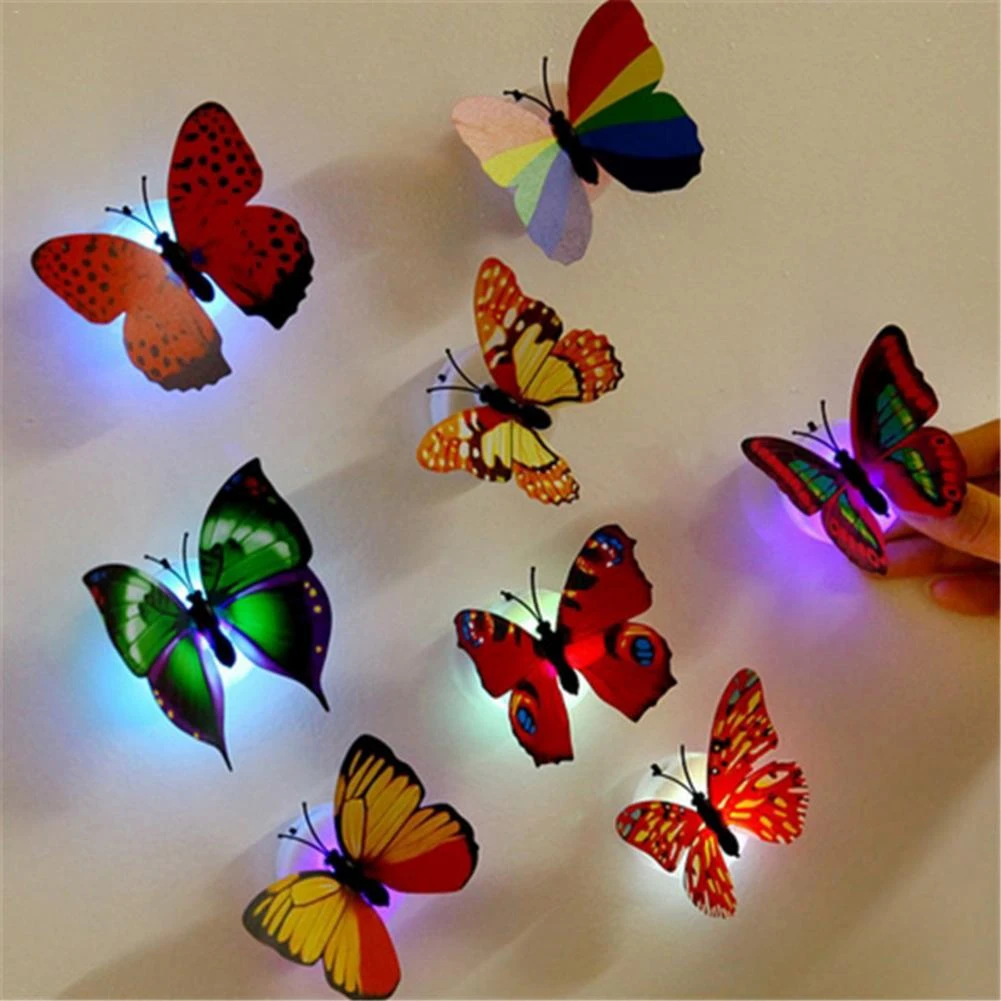 1 piece LED Wall Stickers Colorful Changing Butterfly Glowing Wall Decals Night Light Lamp Home Decor DIY Living Room Wall Sticker/Birthday Party/Weeding Party for boys/Girls