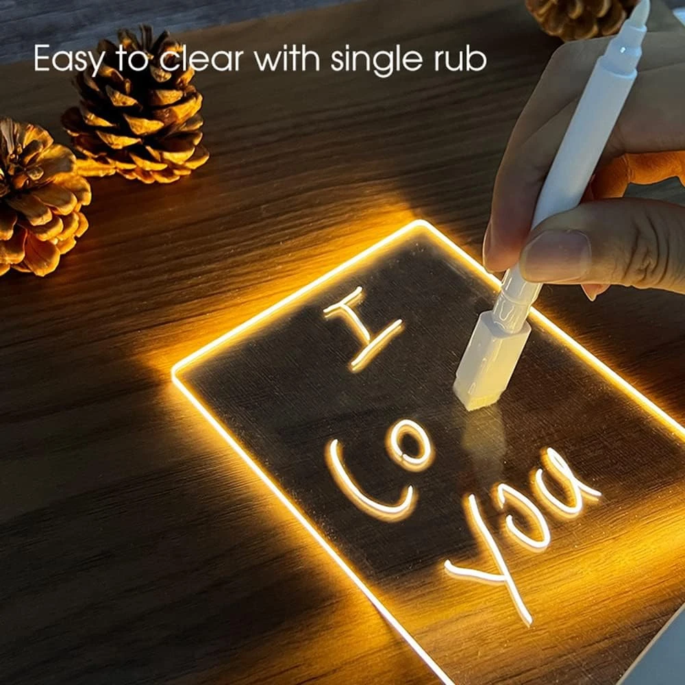 (BC)Creative Note Board Led Night Light Rewritable Message Board with Pen,USB Night Lamp Decoration (Transverse)