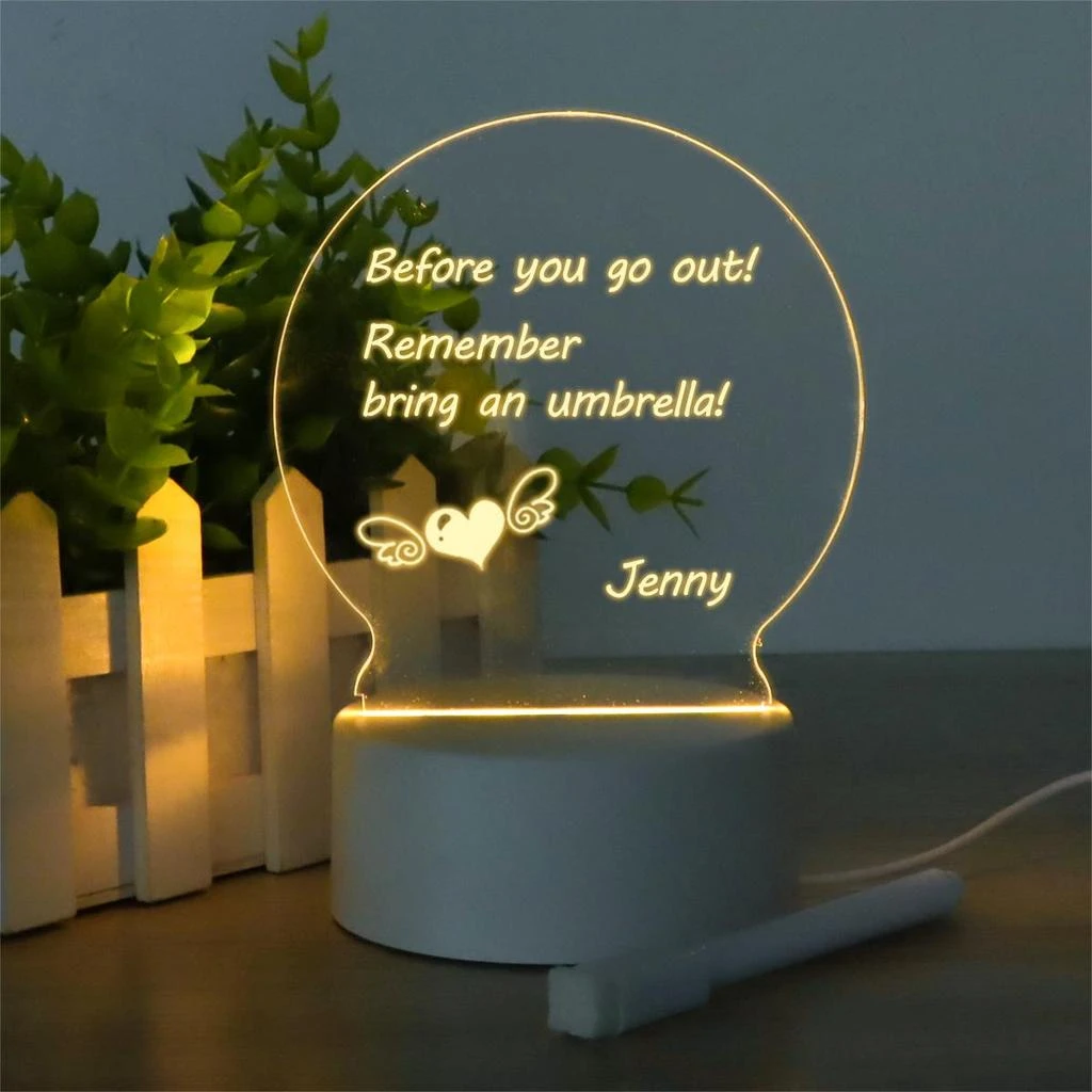 (BC)Creative Note Board Led Night Light Rewritable Message Board with Pen,USB Night Lamp Decoration (Transverse)