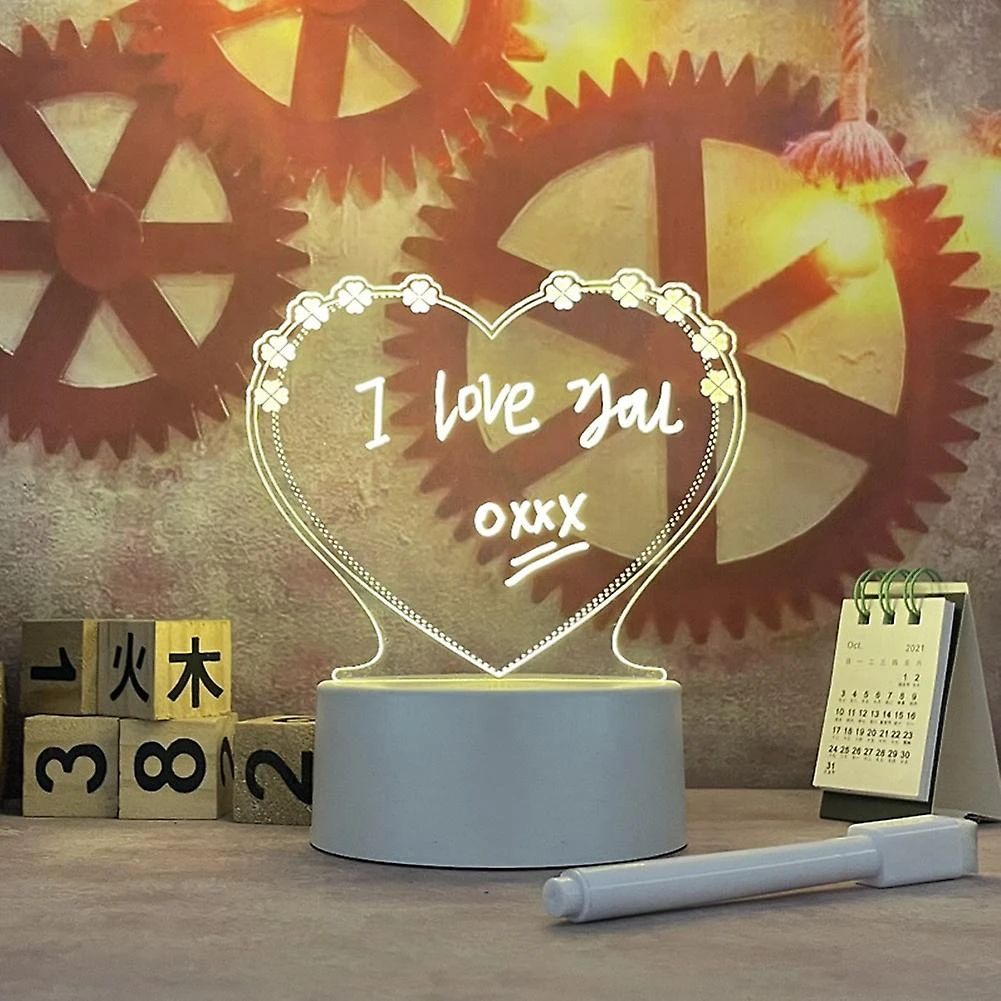 [BS] 3D Acrylic Message Note Board LED Night Holiday Light Decorative Lamp for Creative Keeps Notes Drawing Table Home