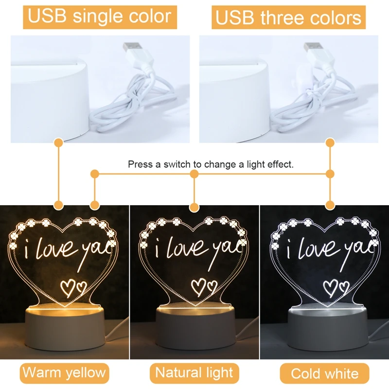 [BS] 3D Acrylic Message Note Board LED Night Holiday Light Decorative Lamp for Creative Keeps Notes Drawing Table Home