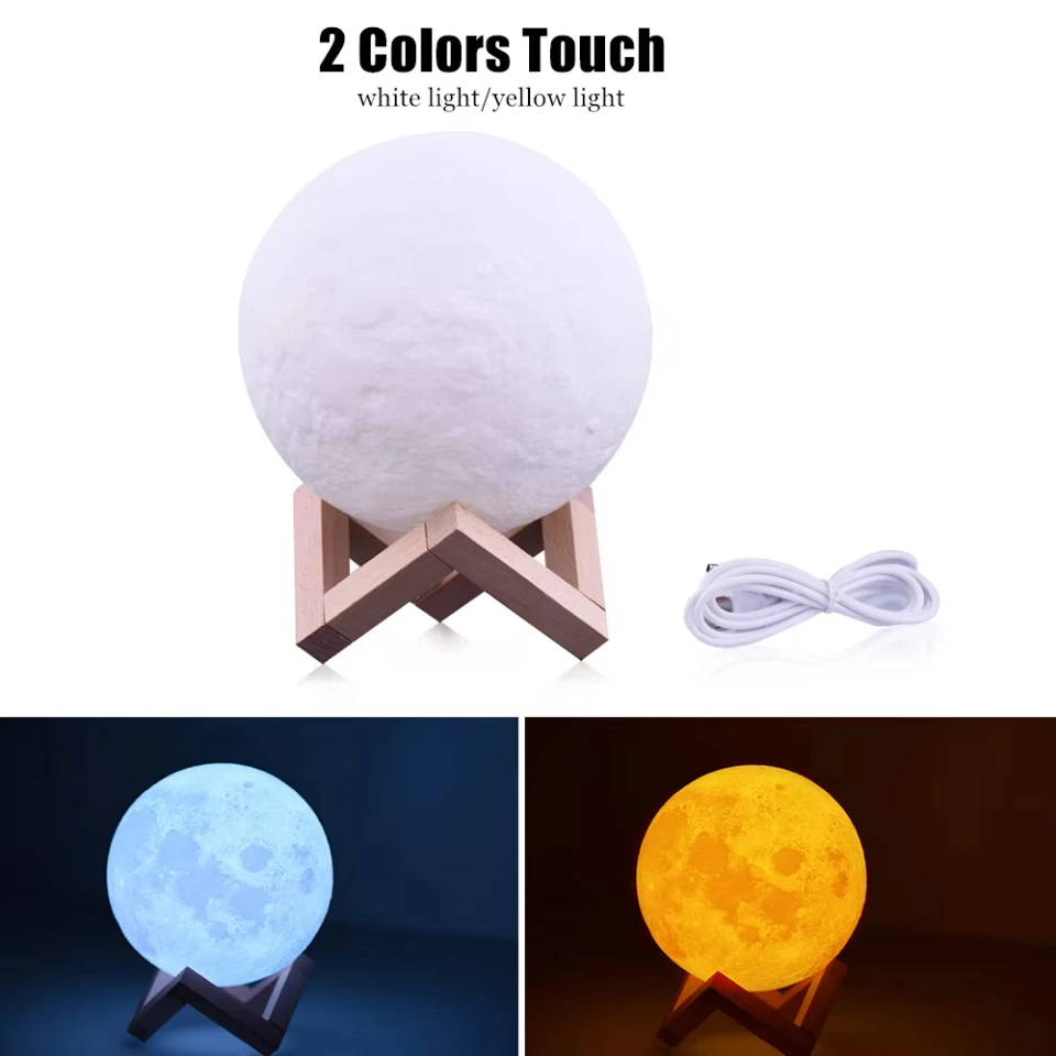 3D Print Moon Lamp Battery LED Night Light Warm Color Moon Lamp Children's Night Lamp Bedroom Decoration Birthday Gifts USB Charging Pat Night Light Led Touch Dimmable Bedside Lamps