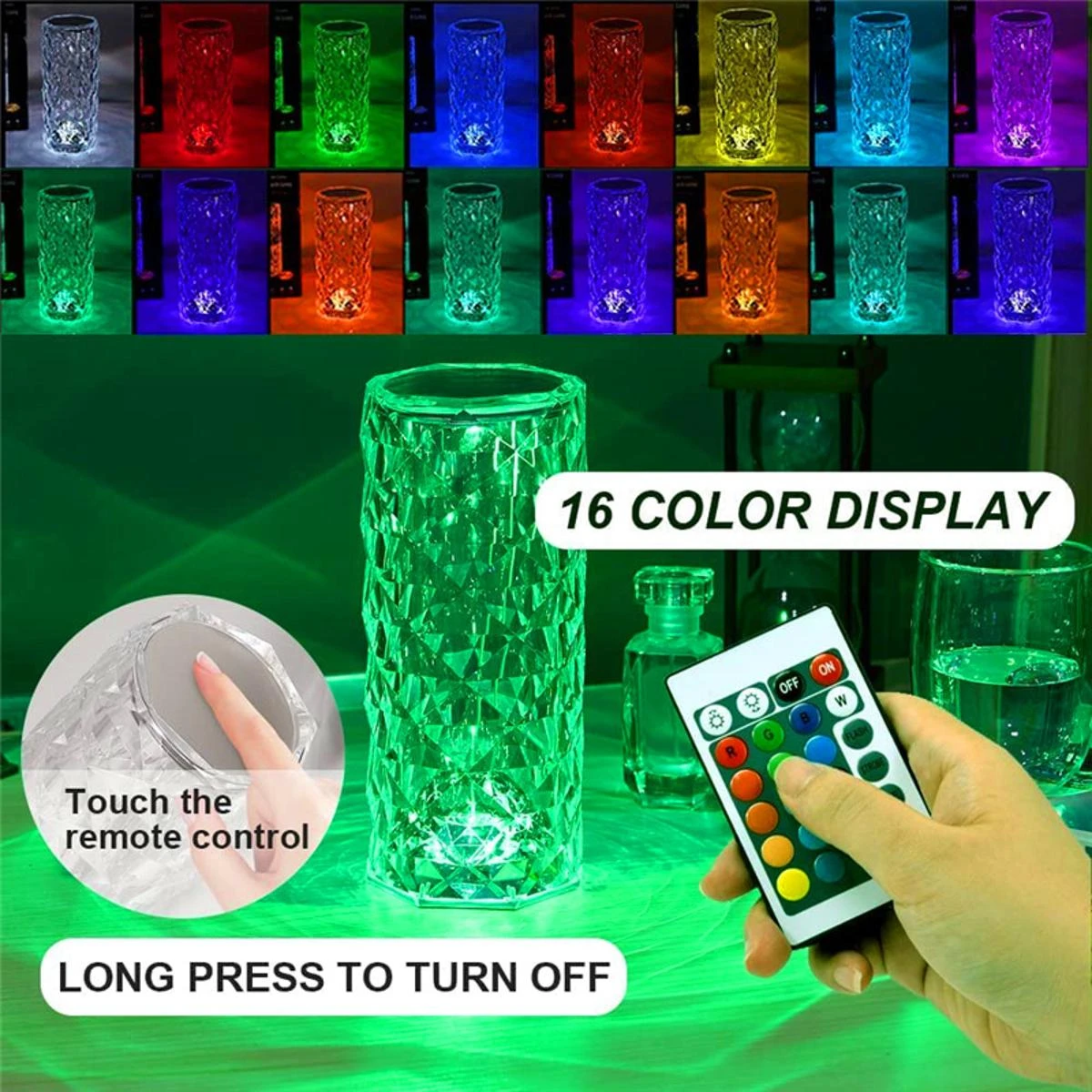 16 Color Crystal Rose Diamond Table Lamp Acrylic Table Lamp for Living Room Bedroom with Remote