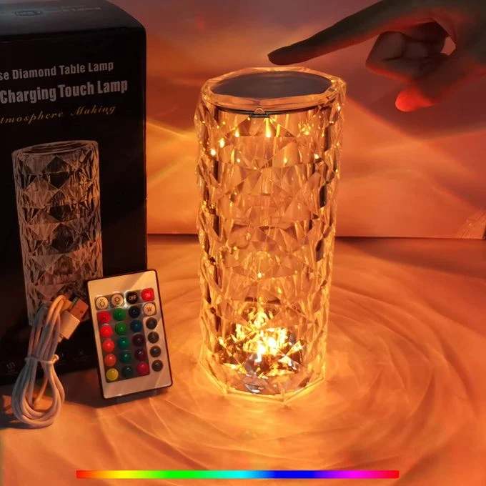 16 Color Crystal Rose Diamond Table Lamp Acrylic Table Lamp for Living Room Bedroom with Remote