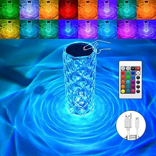 16 Color Crystal Rose Diamond Table Lamp Acrylic Table Lamp for Living Room Bedroom with Remote