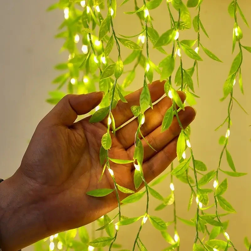 Battery Operated Vine Leaf Fairy String Light, Artificial Mehidi Pata Light for Flower Garland Hanging Plants for Indoor Use Wedding Party Decoration
