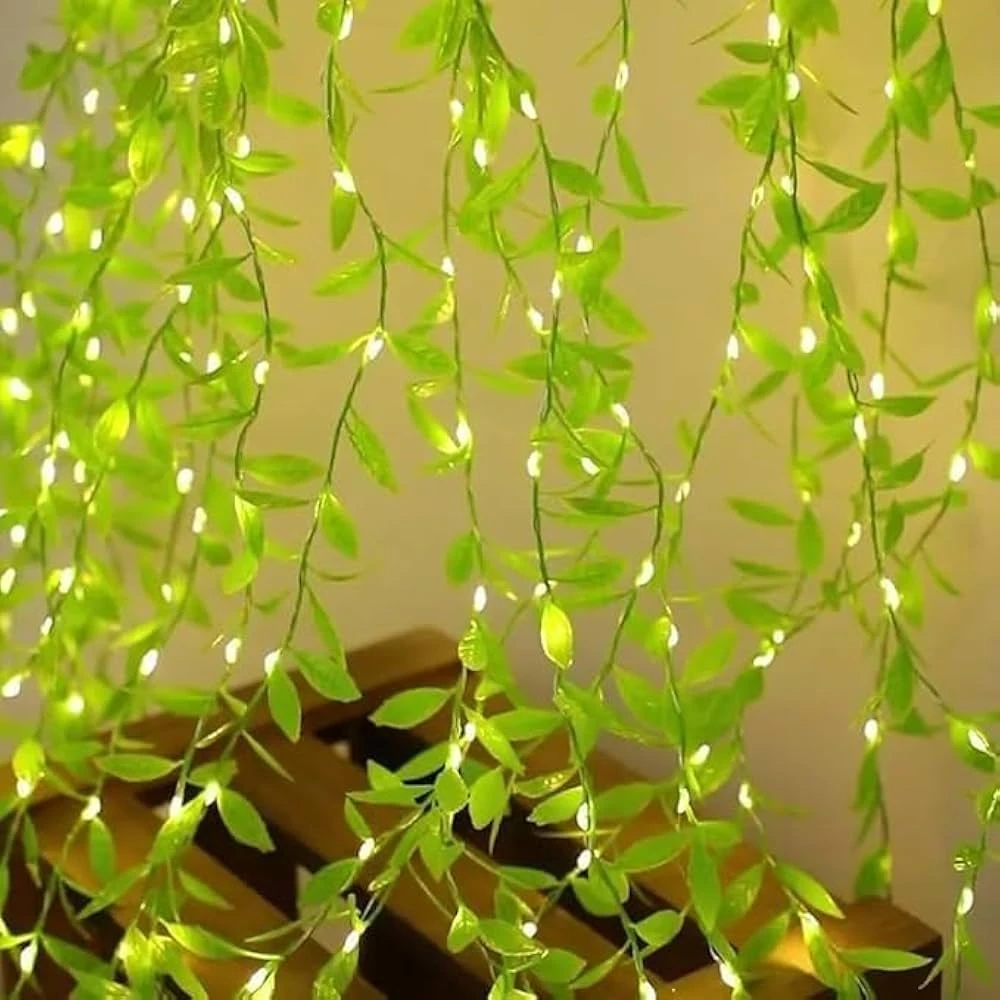 Battery Operated Vine Leaf Fairy String Light, Artificial Mehidi Pata Light for Flower Garland Hanging Plants for Indoor Use Wedding Party Decoration