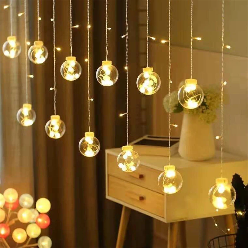 পর্দা বেডরুমের বারান্দার ক্রিসমাস ইনডোর লাইটের জন্য 2.5m স্ট্রিং লাইট led গারল্যান্ড স্টারি ক্রিস্টাল উইশিং বল সজ্জা - fairy lights for room decoration