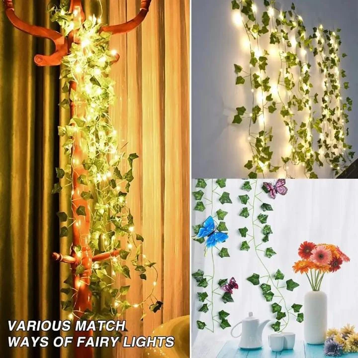 Create a Magical Ambiance with 15 Feet of Artificial Vine Fairy Lights: Flower Green Leaf Design