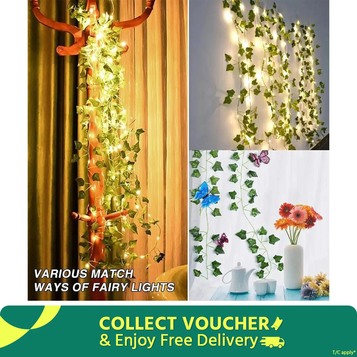 Create a Magical Ambiance with 15 Feet of Artificial Vine Fairy Lights: Flower Green Leaf Design